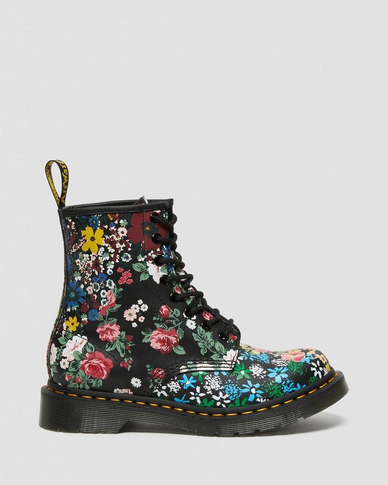 White Women's Dr Martens 1460 Pascal Floral Mash Up Leather Lace Up Boots | CA 186OKI